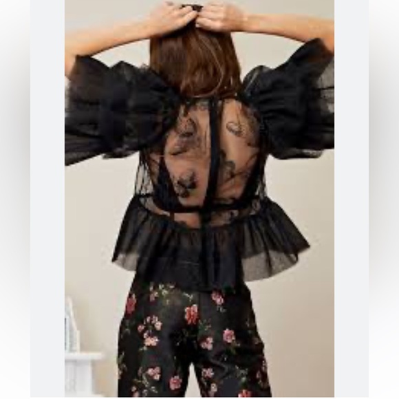 NWT Sister Jane Dream tiered flutter sleeve peplum rhinestone crystal blouse - Picture 2 of 16